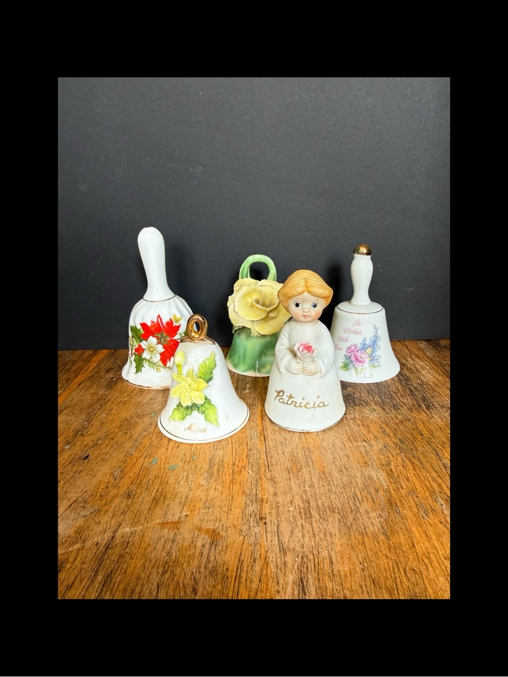 Vintage Porcelain Bells Floral, Child, Mother, Poinsettia, & March Birthday
